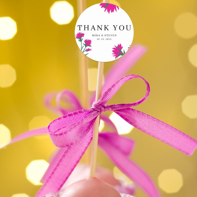 Sticker Rond Fleur sauvage pavot rose Floral mariage Merci (Créateur téléchargé)