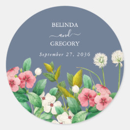 Sticker Rond Fleur sauvage Periwinkle Dusty Blue Mariage