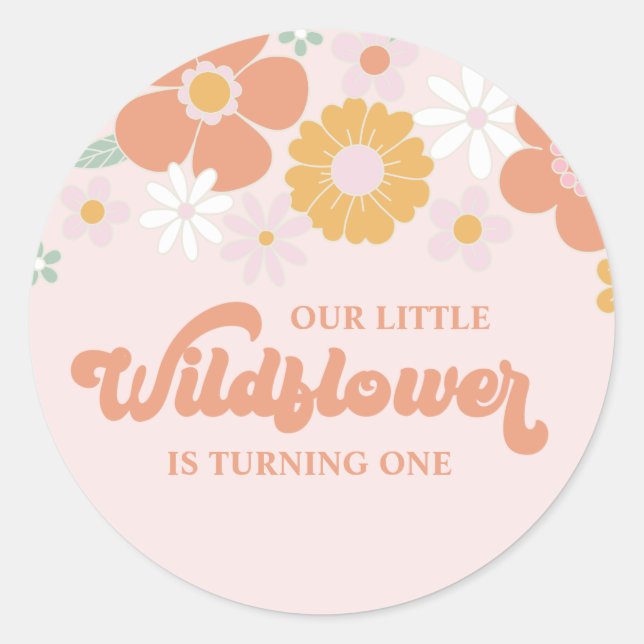 Sticker Rond Fleur sauvage Retro Floral premier anniversaire (Devant)