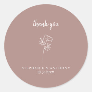 Sticker Rond Fleur sauvage Rose Mariage Dusty Merci