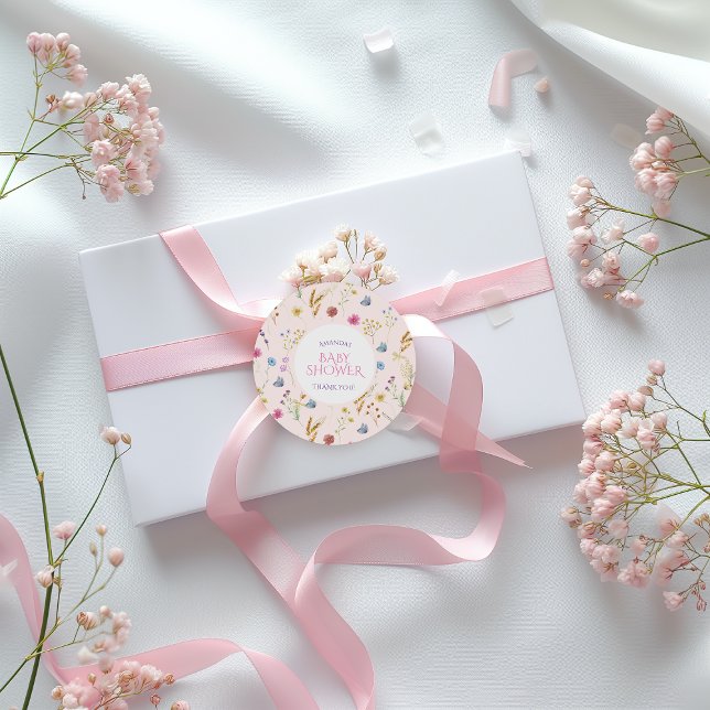 Sticker Rond Fleur sauvage rose minimal Merci de douche pour fi (Créateur téléchargé)