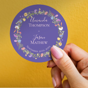 Sticker Rond Fleur sauvage rose vif violet Mariage de couronnes