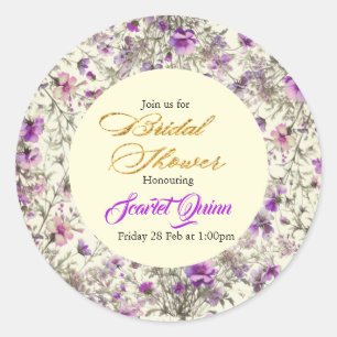 Sticker Rond Fleur sauvage rose-violet de style beige élégant