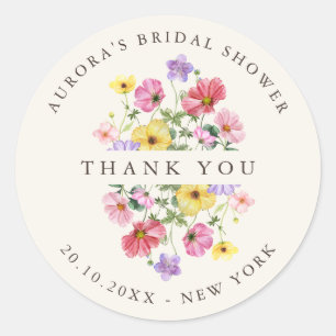 Sticker Rond Fleur sauvage Rustic Chic Bridal douche merci