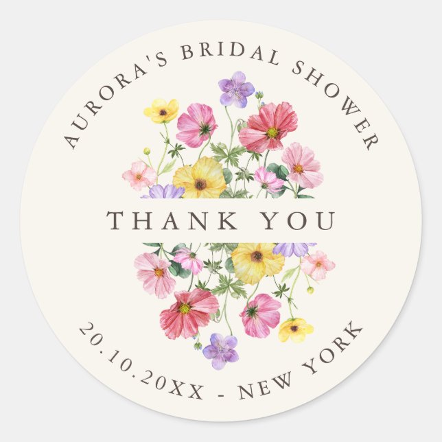 Sticker Rond Fleur sauvage Rustic Chic Bridal douche merci (Devant)