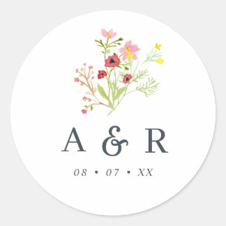 Sticker Rond Fleur sauvage rustique Mariage Monogram Classic Ro