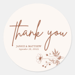 Sticker Rond Fleur sauvage rustique Terracotta Boho Mariage