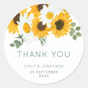 Sticker Rond Fleur sauvage rustique Tournesols Noms Date Merci