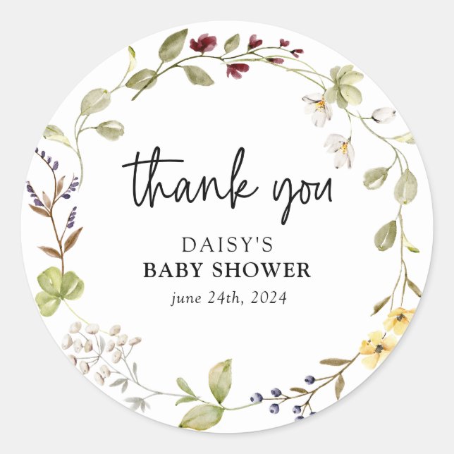 Sticker Rond Fleur sauvage subtil Baby shower de couronne (Devant)