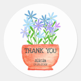 Sticker Rond Fleur sauvage Sur Pot Botanique Anniversaire Merci