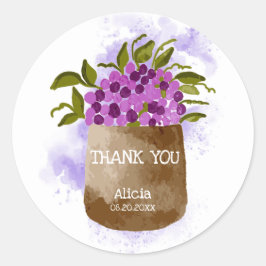 Sticker Rond Fleur sauvage Violet Sur Merci Aquarelle Pot