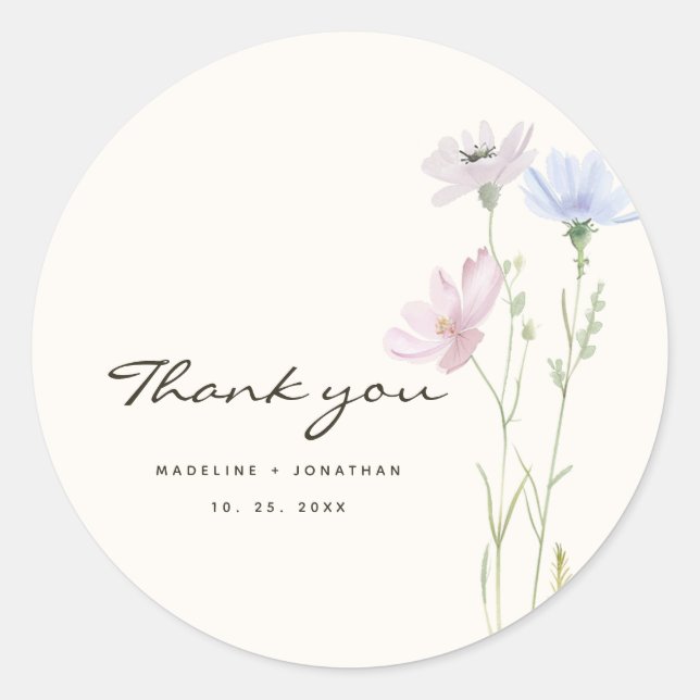 Sticker Rond Fleur sauvage Whimsical Boho Beige Mariage (Devant)