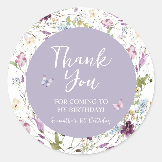 Sticker Rond Fleur sauvage Wild ONE Butterfly Garden Merci (Devant)