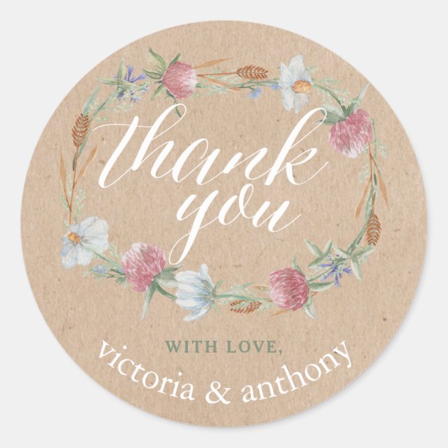 Sticker Rond Fleur sauvage Wreath Sur Le Mariage campagnard Kra (Devant)