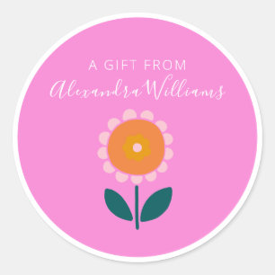 Sticker Rond Fleur scandinave rose Cadeau personnalisé de