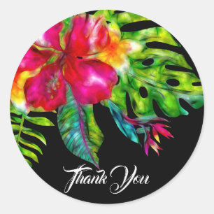 Sticker Rond Fleur tropicale lumineuse d'hibiscus et feuilles F
