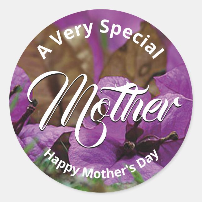 Sticker Rond Fleur violet JOYEUX JOUR DE MÈRE (Devant)