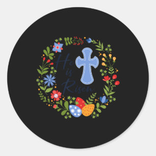 Sticker Rond Fleur Wreath Il Est Ressuscité Jésus Christian Hap