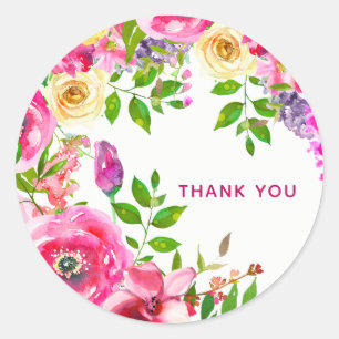 Sticker Rond Fleurie Lumineuse Rose Foncé Botanique Moderne Pri