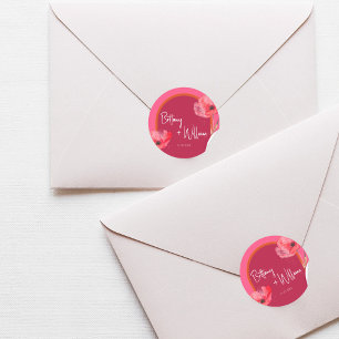 Sticker Rond Fleurir floral rose et orange vibrant