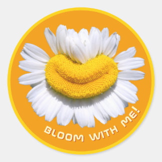 Sticker Rond "Fleuris avec moi !" Charmomilla Sourire Orange