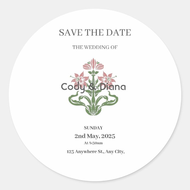 Sticker Rond Fleurissant pour le mariage de [Couple's Names] (Devant)