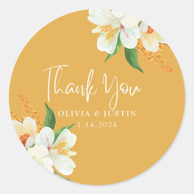 Sticker Rond Fleuron jaune chaud Fleurs de printemps Mariage Fa (Devant)