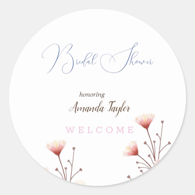 Sticker Rond Fleurs à l'aquarelle Mariage minimaliste (Devant)