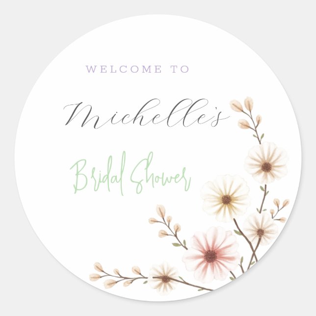 Sticker Rond Fleurs à l'aquarelle Réception de mariage mignonne (Devant)