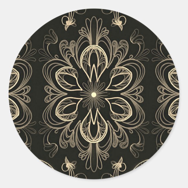 Sticker Rond Fleurs abstraites noires et or (Devant)