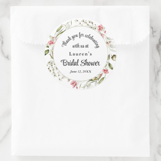 Sticker Rond Fleurs Aquarelle Fleurie Élégante Cadeau de Mariag (Sac)