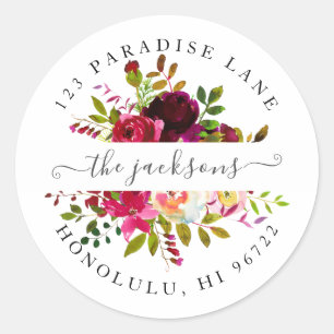Sticker Rond Fleurs aquarelle rose et burgundy pour TOUT événem