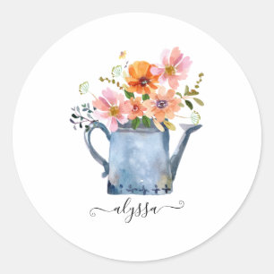 Sticker Rond Fleurs aquarelles peintes à la main
