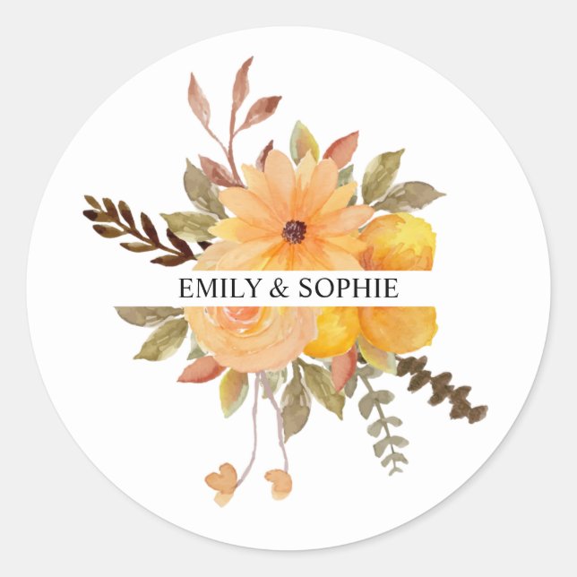 Sticker Rond Fleurs aquarelles personnalisées (Devant)