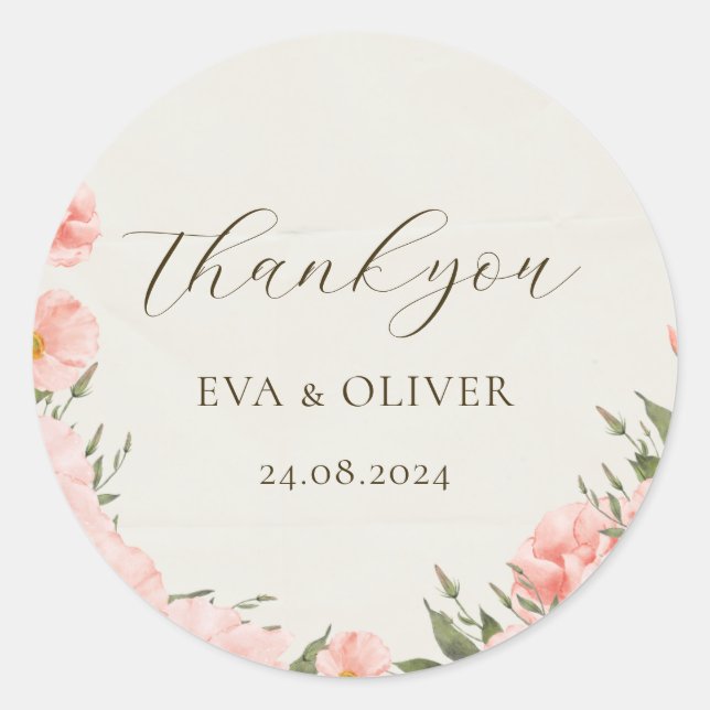 Sticker Rond Fleurs aquarelles roses mariage classique rond Sti (Devant)