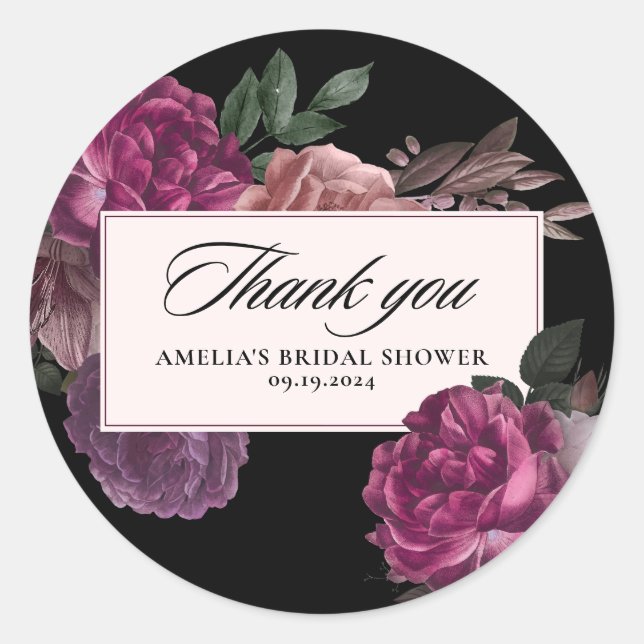Sticker Rond Fleurs aquarelles sombres et lunaires, douche de m (Devant)