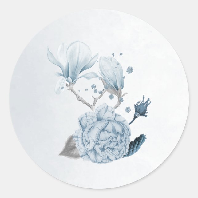 Sticker Rond fleurs aux tons bleus poussiéreux (Devant)
