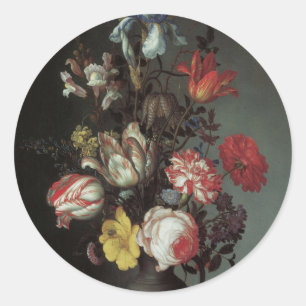 Sticker Rond Fleurs baroques anciennes de Balthasar van der Ast