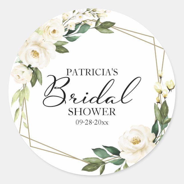 Sticker Rond Fleurs blanches de verdure Shower de mariage géomé (Devant)