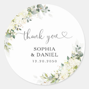 Sticker Rond Fleurs Blanches Élégantes Mariage Classique Rond