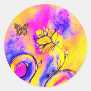STICKER ROND FLEURS BLANCHES ET BOUTEILLE D'OR