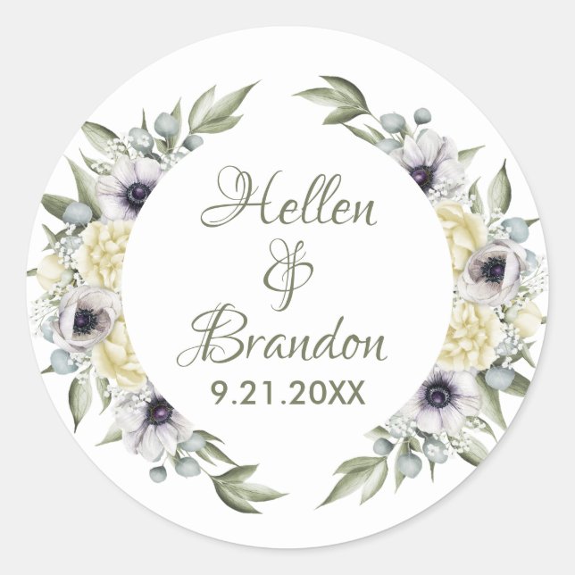 Sticker Rond Fleurs blanches et bracelets chic Wreath (Devant)