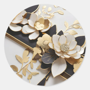 Sticker Rond Fleurs blanches et dorées