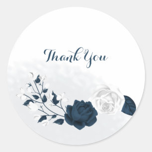 Sticker Rond fleurs blanches et marines merci