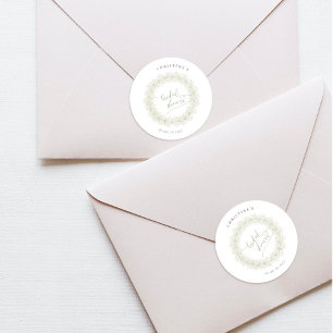 Sticker Rond Fleurs blanches minimalistes Wreath du bébé