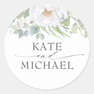 Sticker Rond Fleurs blanches verdure Élégant Mariage d'été