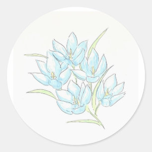 Sticker Rond Fleurs bleu clair