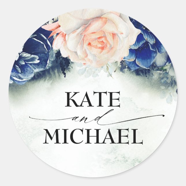 Sticker Rond Fleurs bleu marine et bracelet élégant moderne (Devant)
