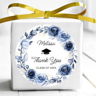 Sticker Rond Fleurs Bleu Marine Remerciement de Diplôme
