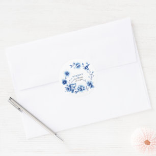 Sticker Rond Fleurs bleues Chinoiserie garçon floral Baptême